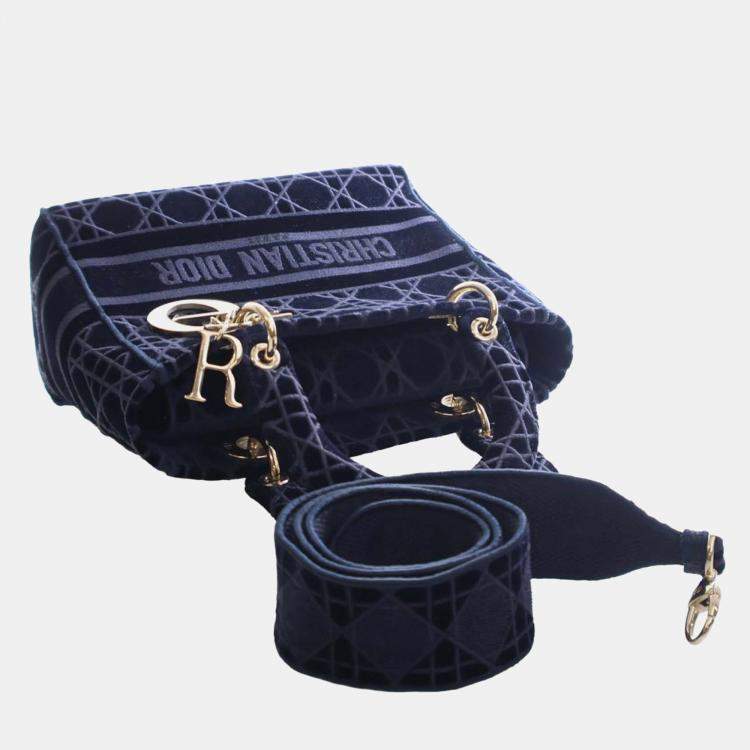 Pre Owned Dior Blue Medium Velvet Cannage Lady D Lite