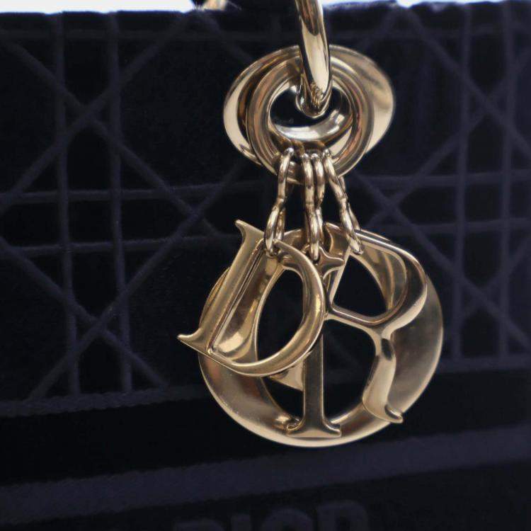 Pre Owned Dior Blue Medium Velvet Cannage Lady D Lite