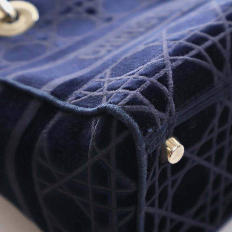 Pre Owned Dior Blue Medium Velvet Cannage Lady D Lite