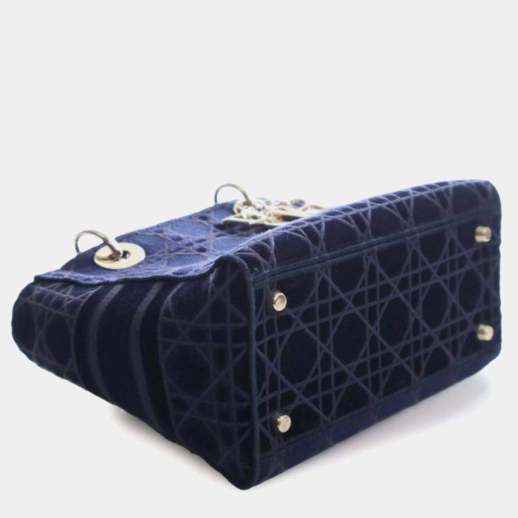 Pre Owned Dior Blue Medium Velvet Cannage Lady D Lite