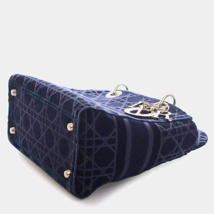 Pre Owned Dior Blue Medium Velvet Cannage Lady D Lite