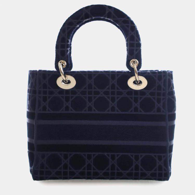 Pre Owned Dior Blue Medium Velvet Cannage Lady D Lite
