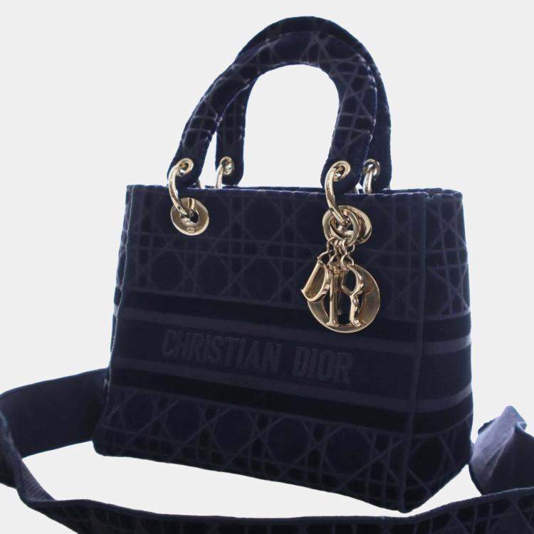 Pre Owned Dior Blue Medium Velvet Cannage Lady D Lite