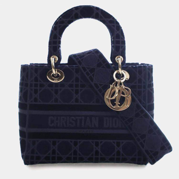 Pre Owned Dior Blue Medium Velvet Cannage Lady D Lite