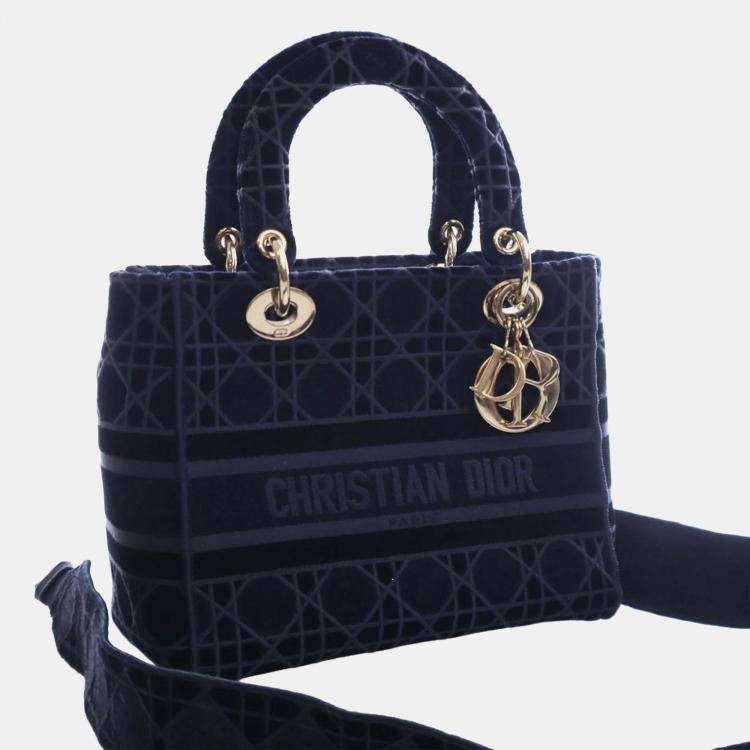 Pre Owned Dior Blue Medium Velvet Cannage Lady D Lite