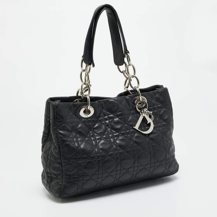 Pre Owned Dior Soft Lady Dior Small Black Cannage Leather Tote