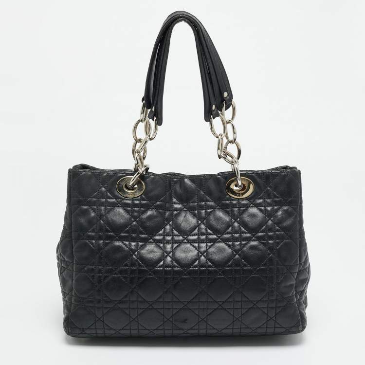 Pre Owned Dior Soft Lady Dior Small Black Cannage Leather Tote