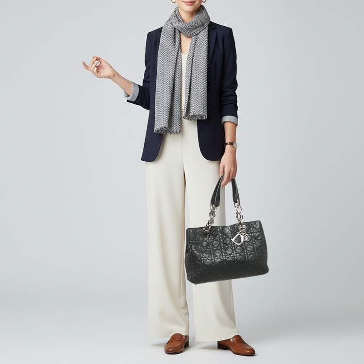 Pre Owned Dior Soft Lady Dior Small Black Cannage Leather Tote