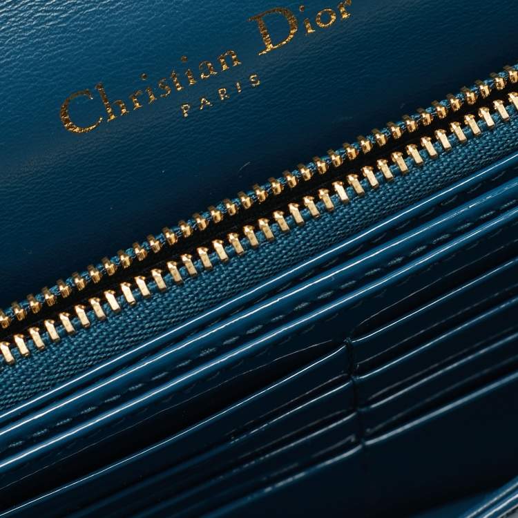 Pre Owned محفظة ديور سلسلة ليدي ديور جلد براءات كاناج أزرق بترولي