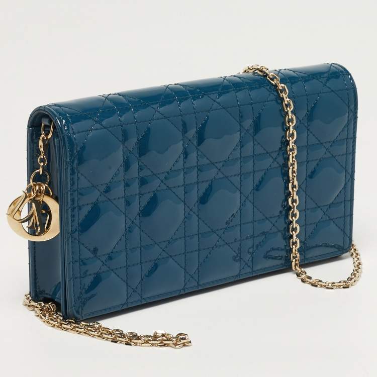 Pre Owned محفظة ديور سلسلة ليدي ديور جلد براءات كاناج أزرق بترولي