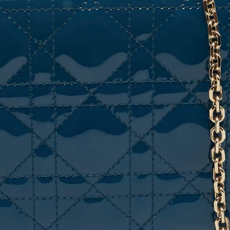 Pre Owned محفظة ديور سلسلة ليدي ديور جلد براءات كاناج أزرق بترولي