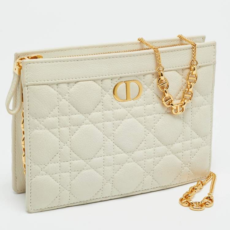 Pre Owned Dior Caro Every Dior Off White Cannage Leather Pouch