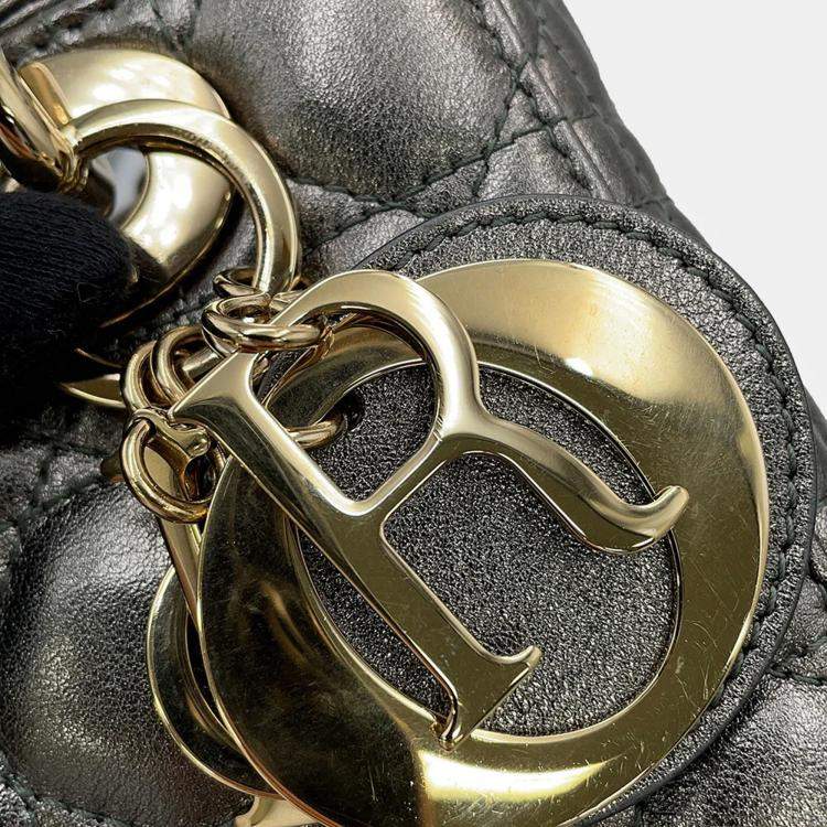 Pre Owned Dior My ABCDior Lady Dior Cannage Small Metallic Gray Lambskin Leather Top Handle Bag