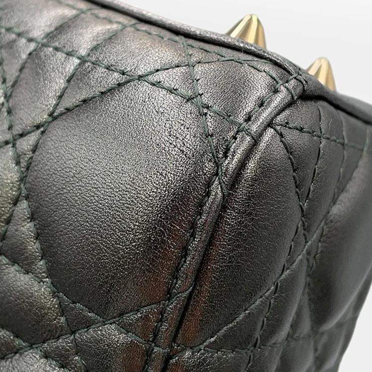 Pre Owned Dior My ABCDior Lady Dior Cannage Small Metallic Gray Lambskin Leather Top Handle Bag