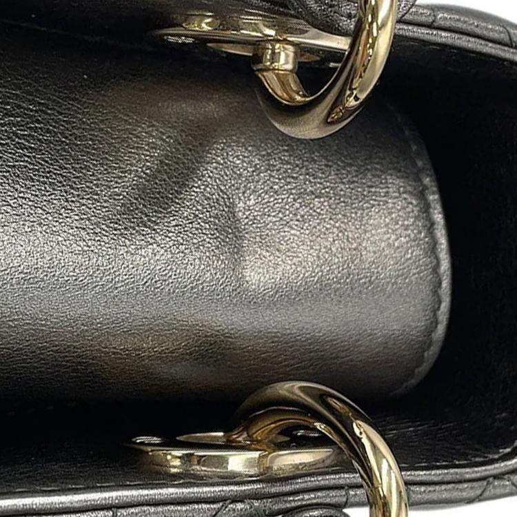 Pre Owned Dior My ABCDior Lady Dior Cannage Small Metallic Gray Lambskin Leather Top Handle Bag