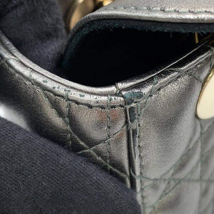 Pre Owned Dior My ABCDior Lady Dior Cannage Small Metallic Gray Lambskin Leather Top Handle Bag