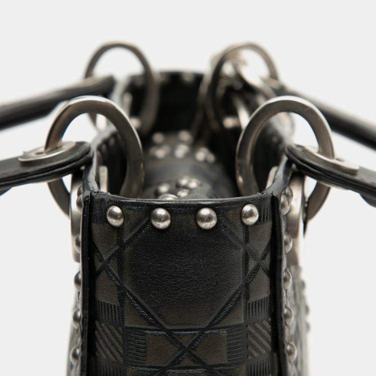 Pre Owned Dior Black Mini Calfskin Cannage Studded Flower Lady Dior