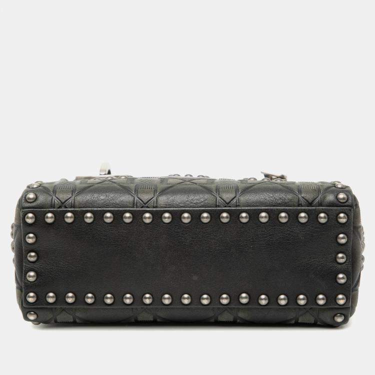 Pre Owned Dior Black Mini Calfskin Cannage Studded Flower Lady Dior