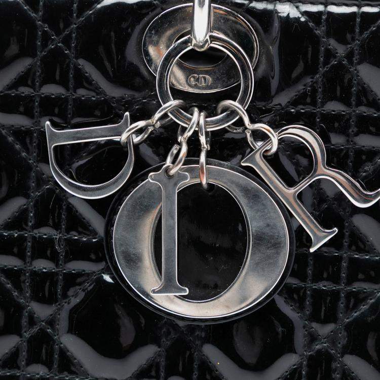 Pre Owned Dior Black Large Patent Cannage Lady Dior