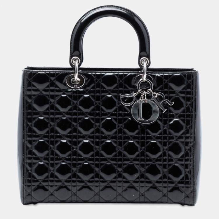 Pre Owned Dior Black Large Patent Cannage Lady Dior