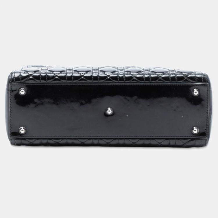 Pre Owned Dior Black Large Patent Cannage Lady Dior