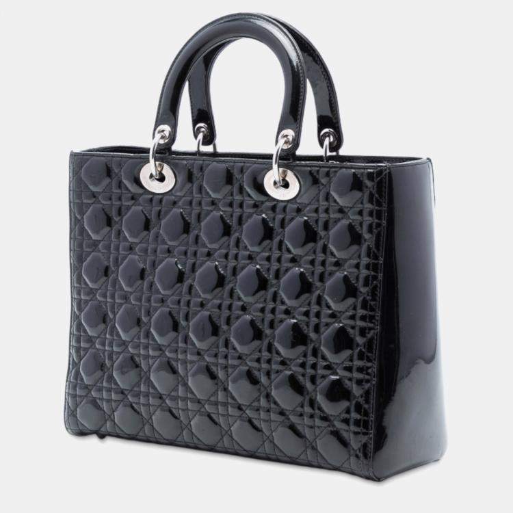 Pre Owned Dior Black Large Patent Cannage Lady Dior