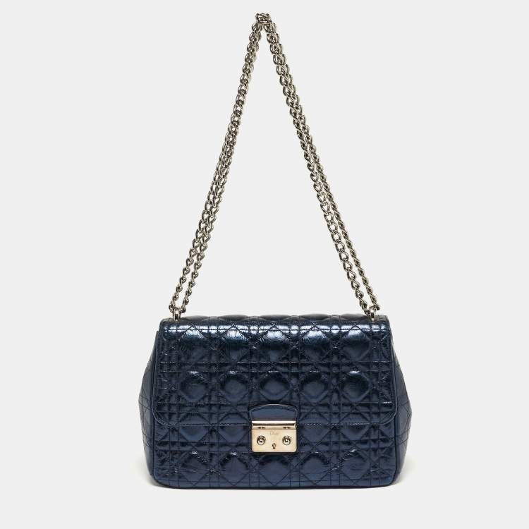 مملوكة مسبقًا Dior Miss Dior Chain Metallic Blue Cannage Aged Leather Flap Bag