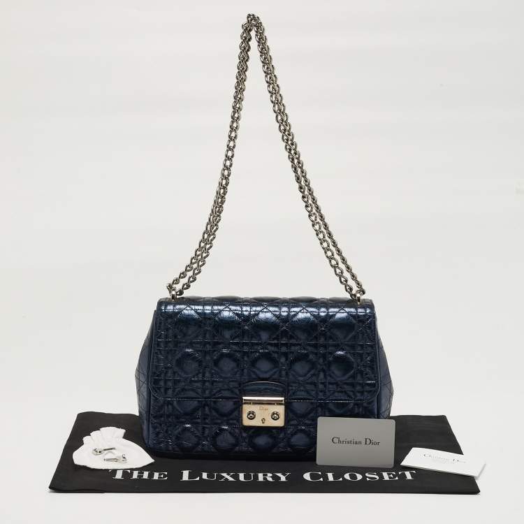 مملوكة مسبقًا Dior Miss Dior Chain Metallic Blue Cannage Aged Leather Flap Bag