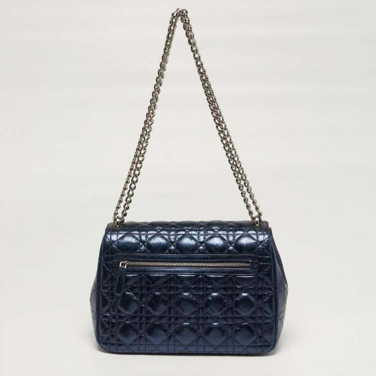 مملوكة مسبقًا Dior Miss Dior Chain Metallic Blue Cannage Aged Leather Flap Bag