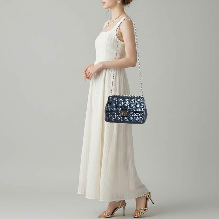 مملوكة مسبقًا Dior Miss Dior Chain Metallic Blue Cannage Aged Leather Flap Bag