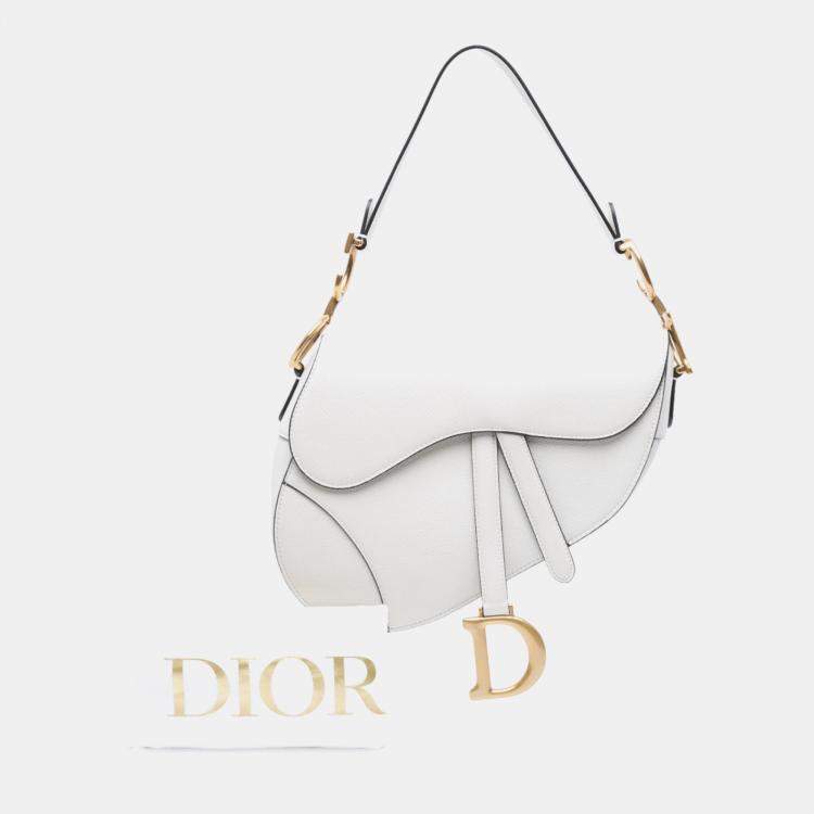 Pre Owned Dior White Grained Calfskin Saddle Bag