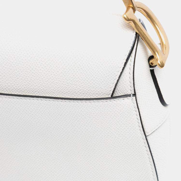Pre Owned Dior White Grained Calfskin Saddle Bag