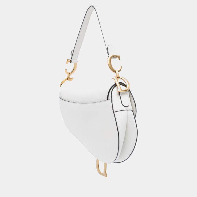 Pre Owned Dior White Grained Calfskin Saddle Bag