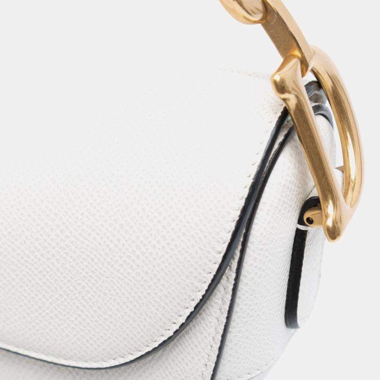 Pre Owned Dior White Grained Calfskin Saddle Bag