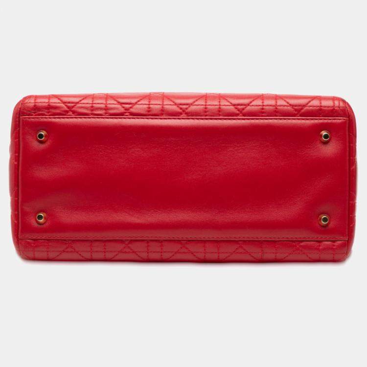 Pre Owned Dior Red Medium Lambskin Cannage Lady Dior