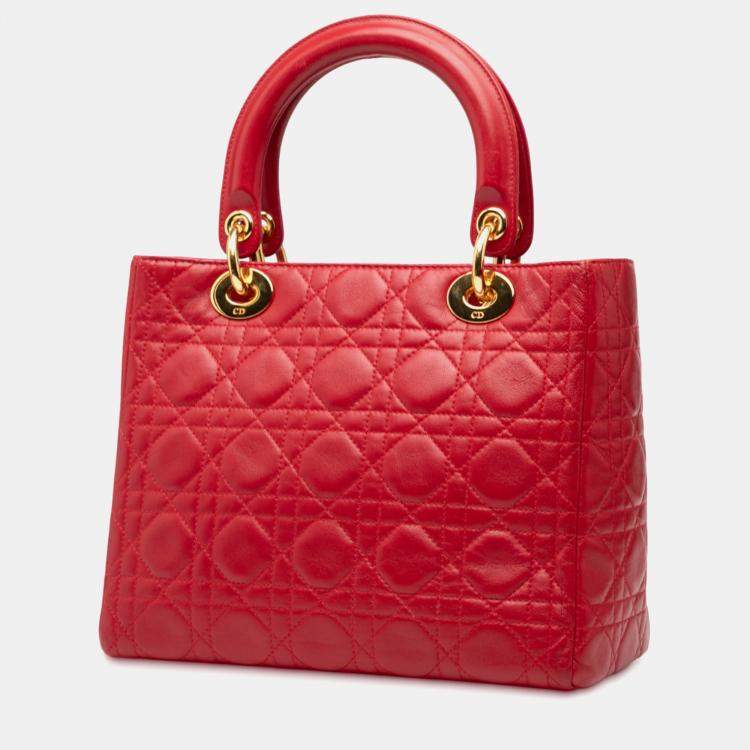 Pre Owned Dior Red Medium Lambskin Cannage Lady Dior