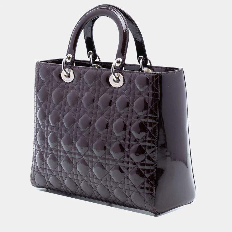Pre Owned Dior Purple Large Patent Cannage Lady Dior