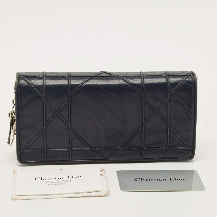 Pre Owned Dior Rendezvous Navy Blue Cannage Leather Wallet on Chain