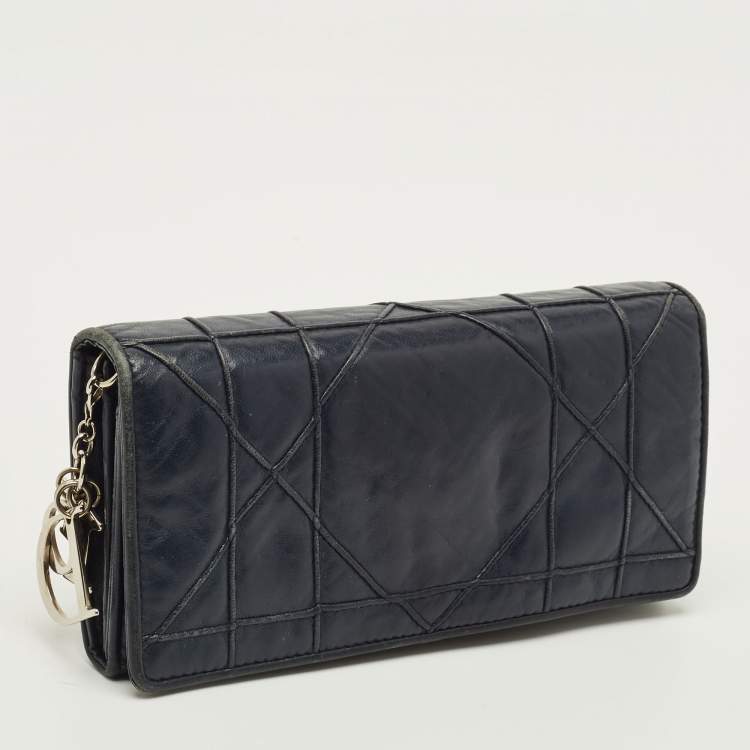 Pre Owned Dior Rendezvous Navy Blue Cannage Leather Wallet on Chain