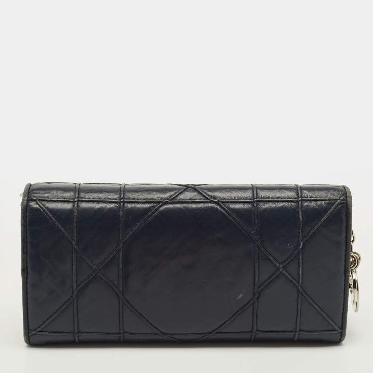 Pre Owned Dior Rendezvous Navy Blue Cannage Leather Wallet on Chain