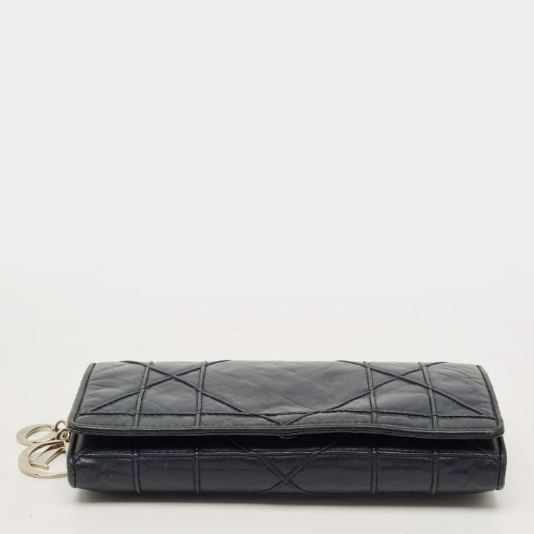 Pre Owned Dior Rendezvous Navy Blue Cannage Leather Wallet on Chain