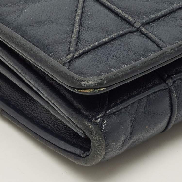 Pre Owned Dior Rendezvous Navy Blue Cannage Leather Wallet on Chain