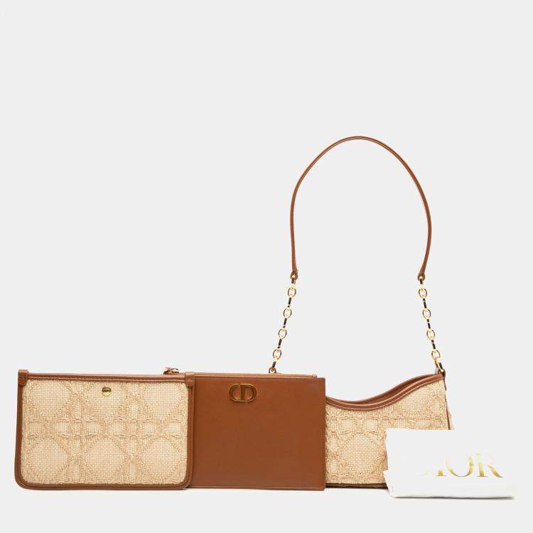 Pre Owned Dior Brown Mini Raffia Macrocannage 30 Montaigne Avenue Hobo
