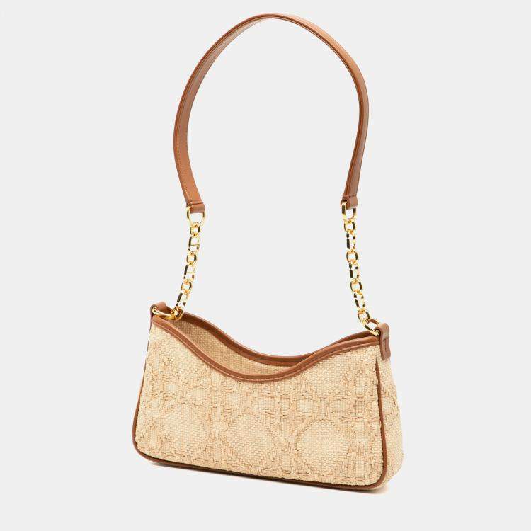 Pre Owned Dior Brown Mini Raffia Macrocannage 30 Montaigne Avenue Hobo