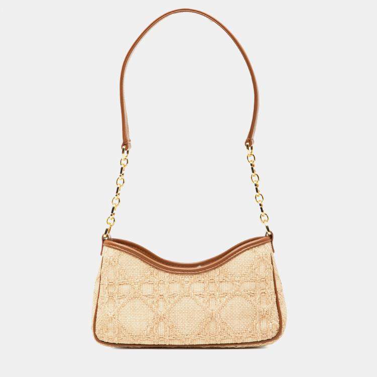 Pre Owned Dior Brown Mini Raffia Macrocannage 30 Montaigne Avenue Hobo