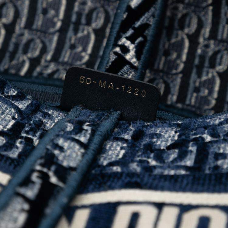 Pre Owned Dior Blue Oblique Embroidered Velvet Saddle Bag