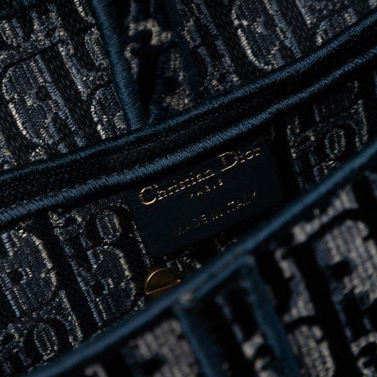 Pre Owned Dior Blue Oblique Embroidered Velvet Saddle Bag