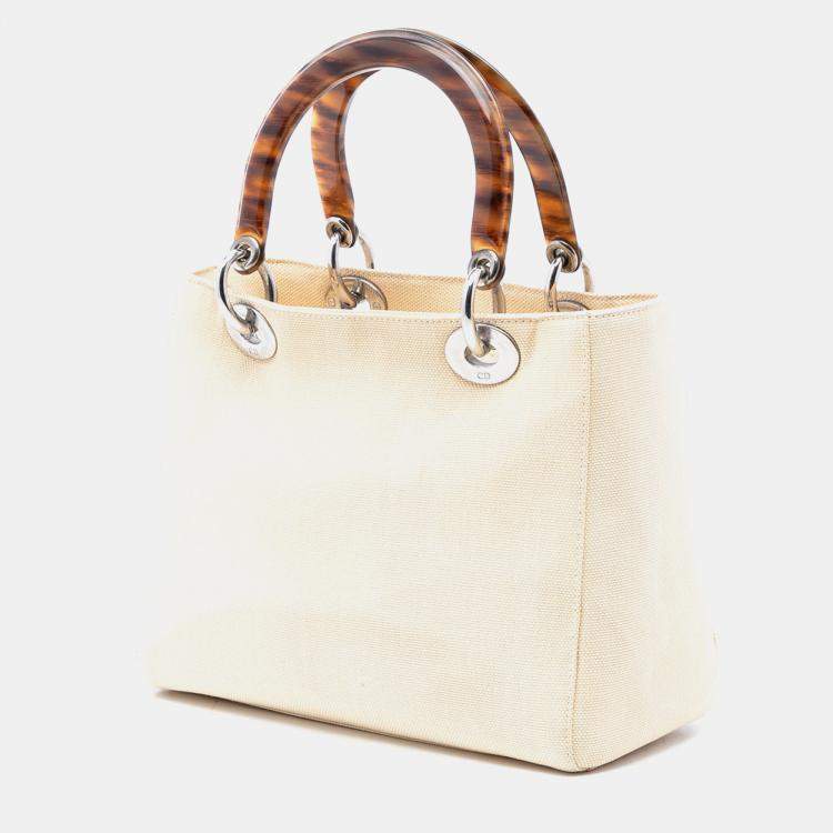 Pre Owned Dior White Medium Canvas Lady Dior