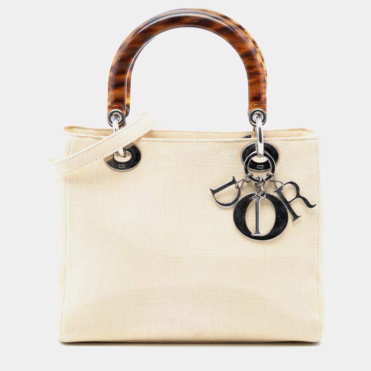 Pre Owned Dior White Medium Canvas Lady Dior