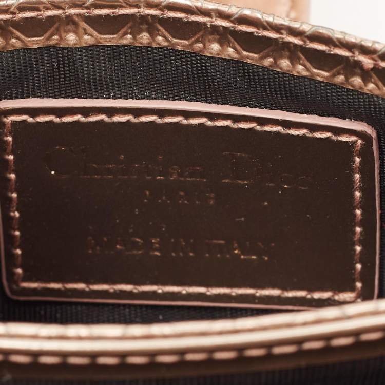 Pre Owned Dior Lady Dior 5 Gusset Rose Gold Microcannage Patent Leather Card Holder